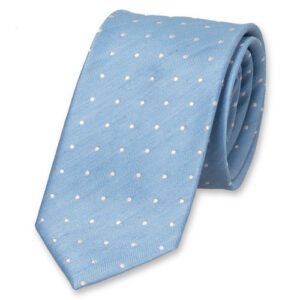 Cravate homme en lin bleu ciel à pois – Image 1