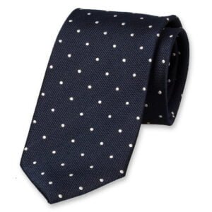 Cravate bleu foncé au pois blancs – Image 1